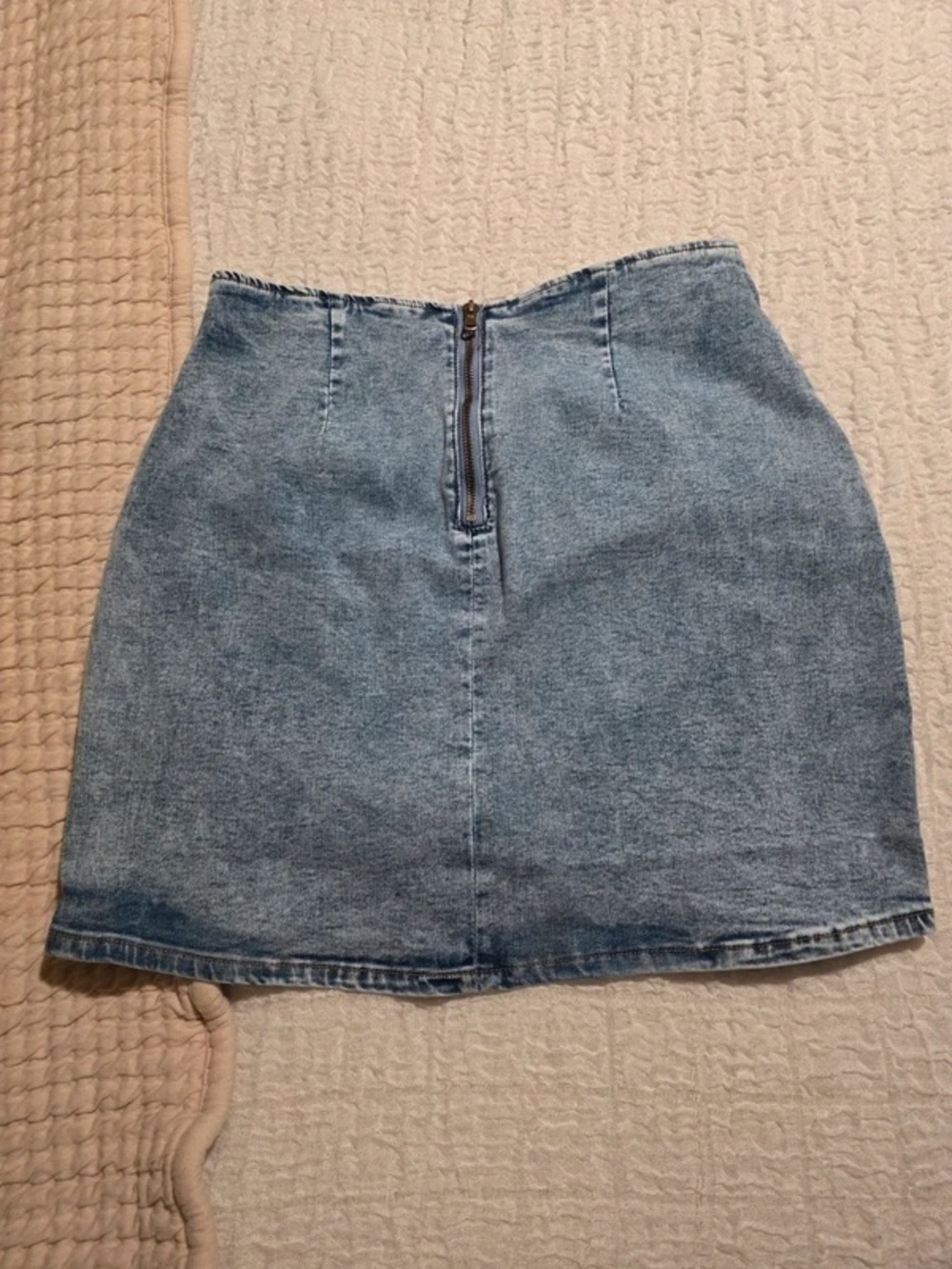 Denim Mini Skirt with Front Zip - Light Blue